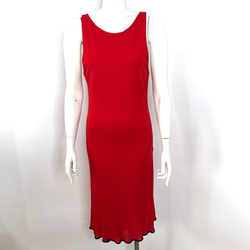 Yolanda Lorente 100% Silk Small A-Line Lined Dress Scallop Red PLS READ HRJ